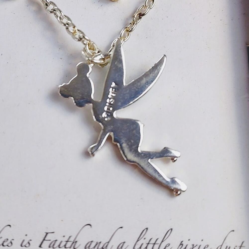 Disney Tinker Bell Necklace and Earring Set Silver Tone NIB - Picture 8 of 9